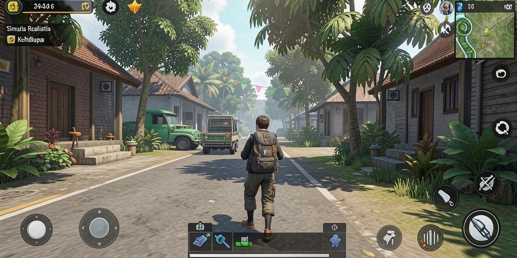 Tampilan gameplay menunjukkan berbagai aktivitas simulasi yang menarik.