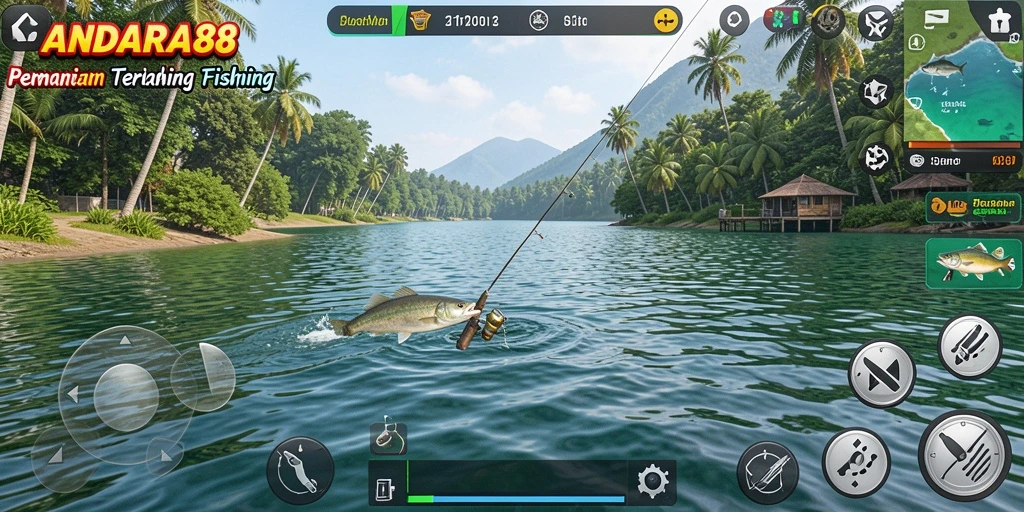 Screenshot gameplay ANDARA88 menampilkan aksi memancing yang seru dan menarik.