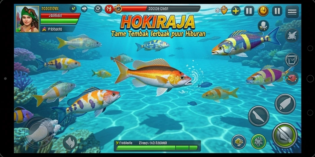 Screenshot gameplay HOKIRAJA yang menampilkan serunya menangkap ikan.