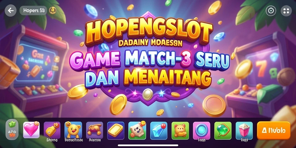 Tampilan gameplay seru HOPENGSLOT dengan pencocokan item Match-3.