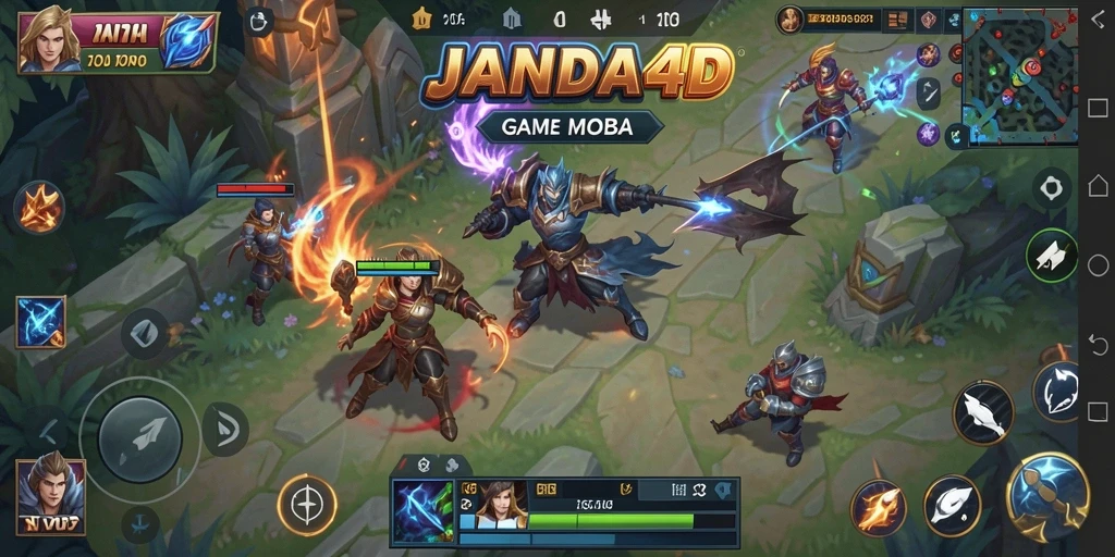 Tangkapan layar gameplay JANDA4D menampilkan aksi seru di arena MOBA.
