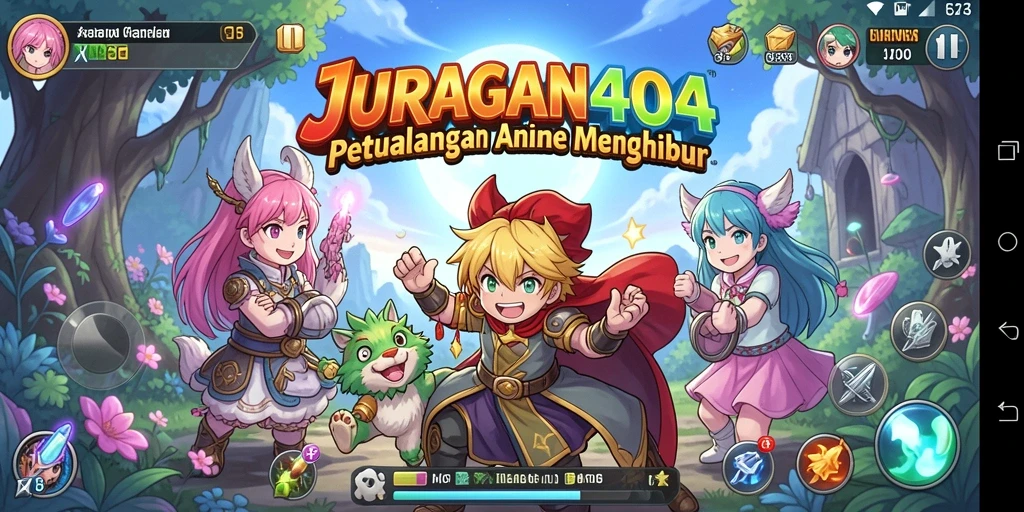 Tampilan gameplay JURAGAN404 yang penuh warna dan dinamis.