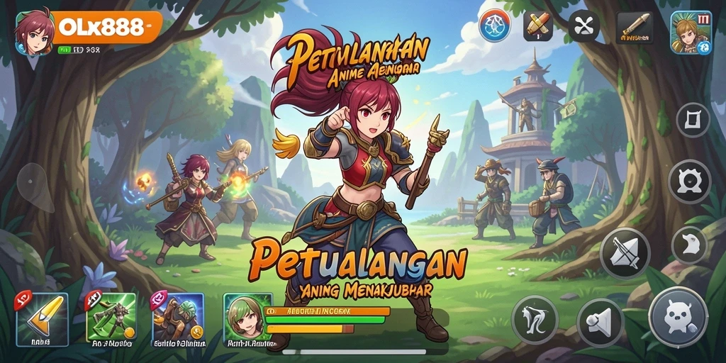 Tampilan menarik dari gameplay <strong>OLX888</strong> dengan karakter anime yang beragam.