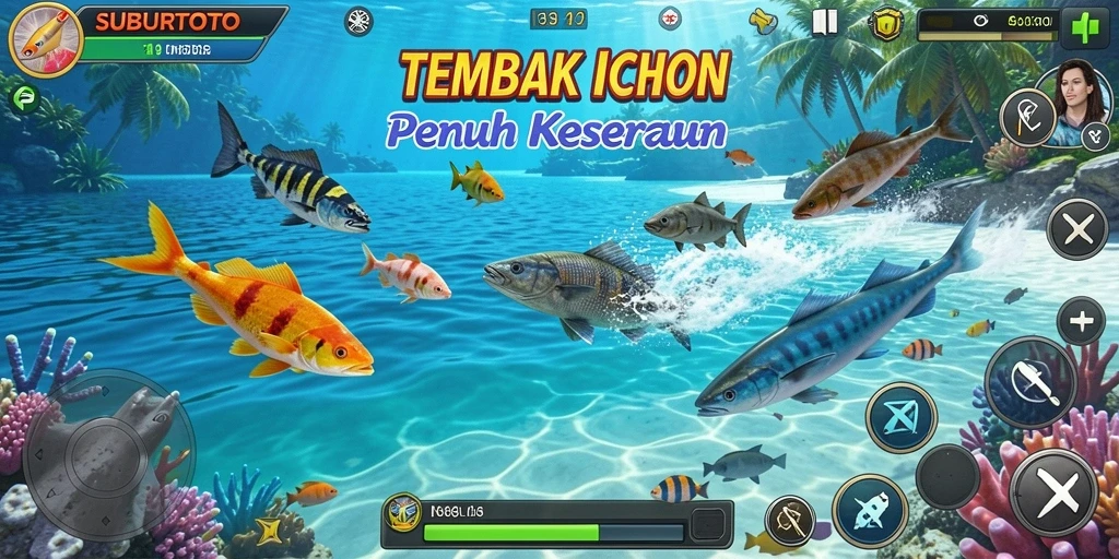 Screenshot gameplay SUBURTOTO menampilkan keseruan menembak ikan.