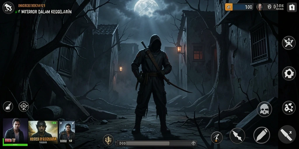 Tangkapan layar menegangkan dari gameplay V21 yang penuh kegelapan.