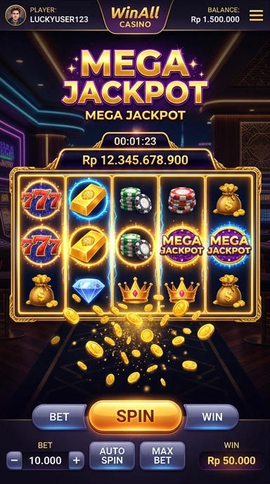 Screenshot permainan slot di winallcasino yang penuh warna.